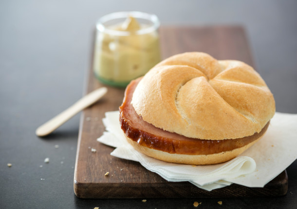     Bread roll with "Leberkäse" 